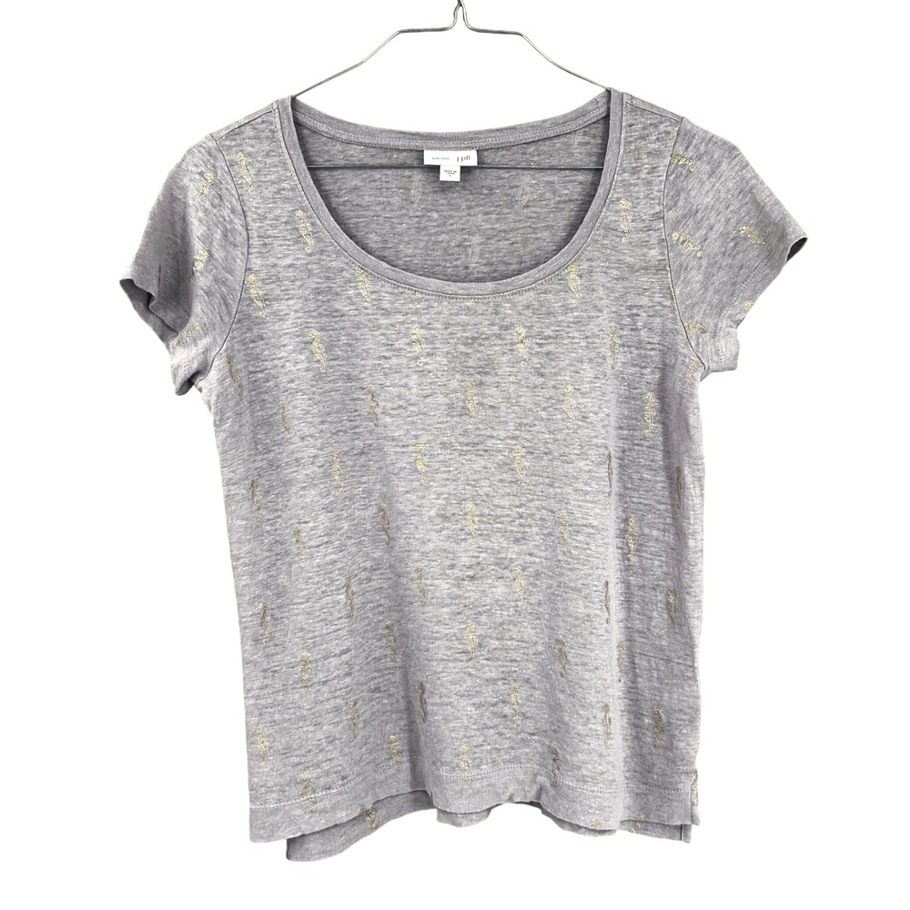 J. Jill Love Linen Top Sand Gold Seahorse Print‎ Scoop Neck Short Sleeve Tee S